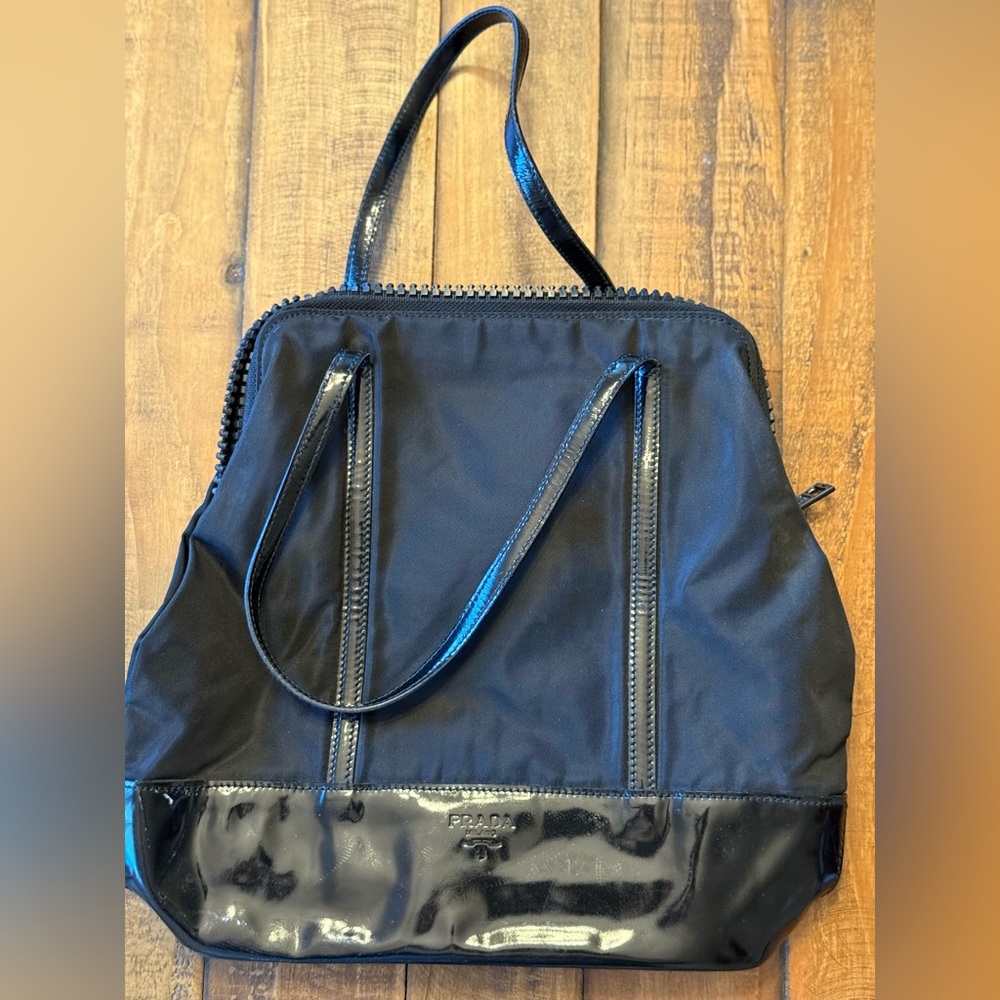 Prada Black Nylon and Patent Leather Handbag